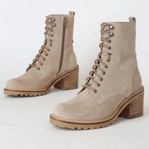 Seychelle's Irresistible Sand Suede Leather Mid-Calf Lace-Up Boots